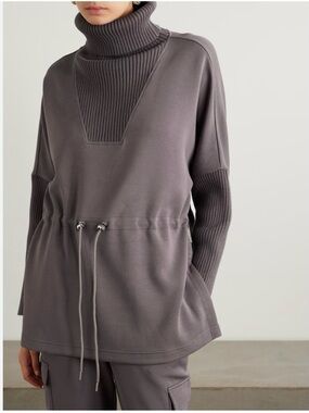 Varley Suffolk Oversized Sweat Turtleneck Sweater Size Medium Cinch Waist Brown